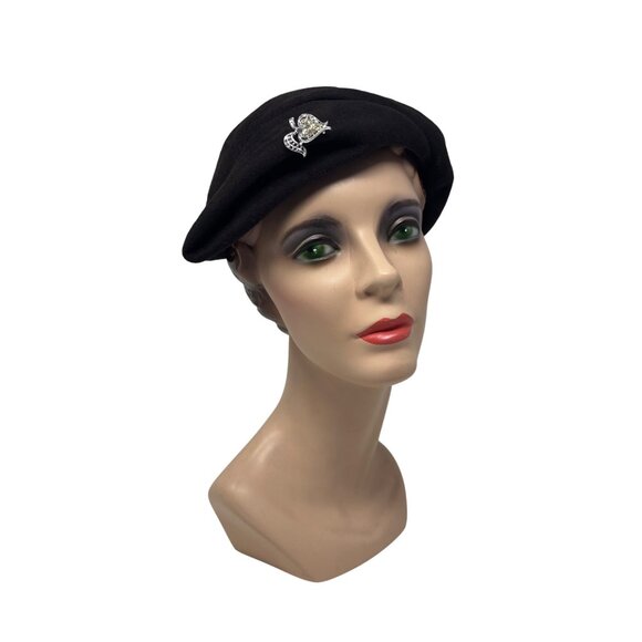 Vintage Accessories - Vintage 1950s Brown Hat Womens Brown Wool Pointed Cap With Silver Brooch